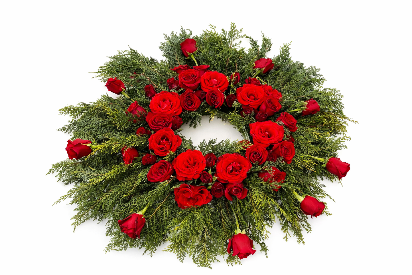 Kurorë Funerale me Trëndafila të Kuq